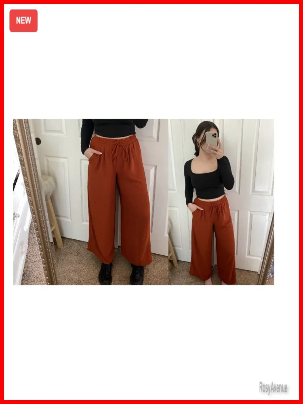 Wide Leg Pants with Pockets, Elastic Waist, Tie Knot, Flowy Casual Pant